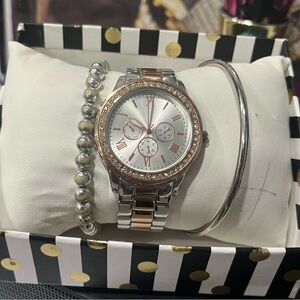 Gold and Silver Watch with Sparkling Stones